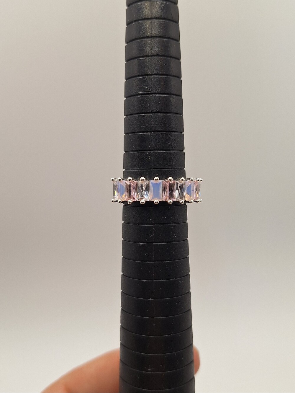 Swarovski Crystal Ring Size 9 Pink Baguette Crystal Band Silver Tone Ring - Picture 10 of 16